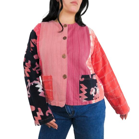 Wild Thing 1990s Vintage Pink Patchwork Multi-Print Jacket Small Medium - Picture 5 of 7
